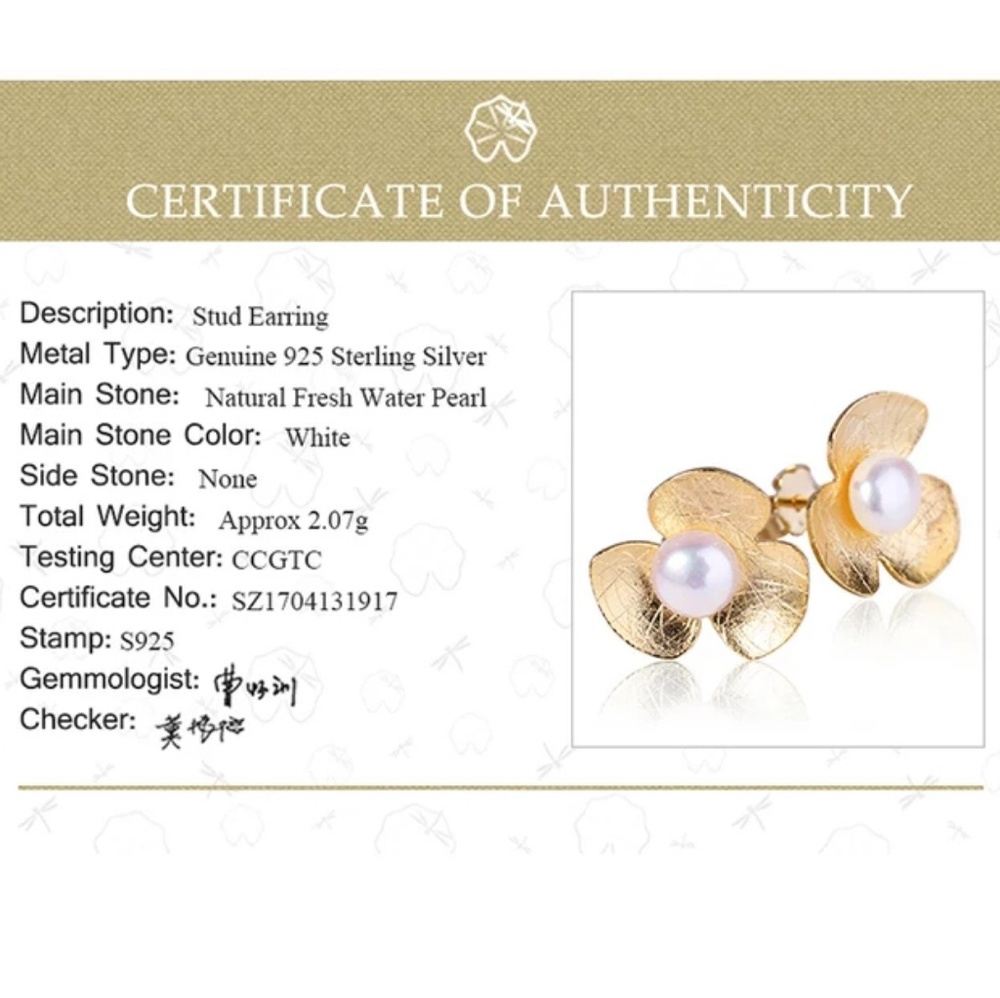 Handmade .925 Silver Pearl Flower Leaf - Picture 6 of 7